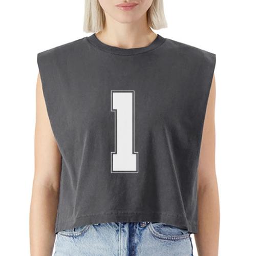 White Number 1 – Varsity Font - Washed Women´s Muscle Tank Top
