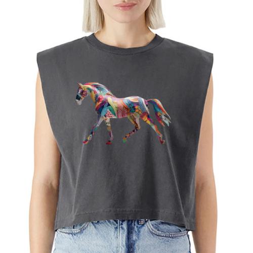 Colorful Abstract Horse Art Design - Washed Women´s Muscle Tank Top