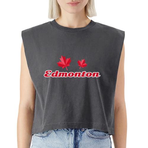 Edmonton with two red maple leaves - Washed Women´s Muscle Tank Top