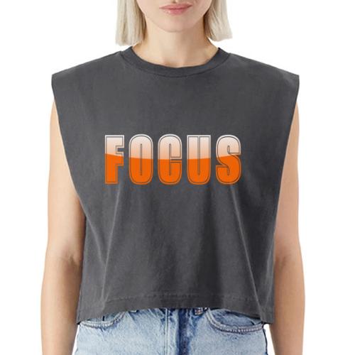 FOCUS Vibrant Orange Motivational Word Design - Washed Women´s Muscle Tank Top