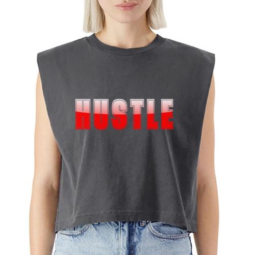 HUSTLE Bold Red Motivational Typography Design - Washed Women´s Muscle Tank Top