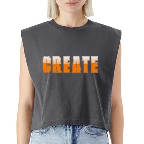 CREATE Vibrant Orange Bold Word Graphic - Washed Women´s Muscle Tank Top