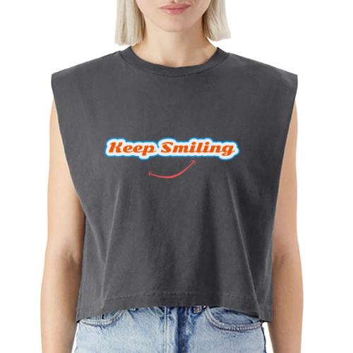 Keep Smiling Positive Vibes Graphic - Washed Women´s Muscle Tank Top