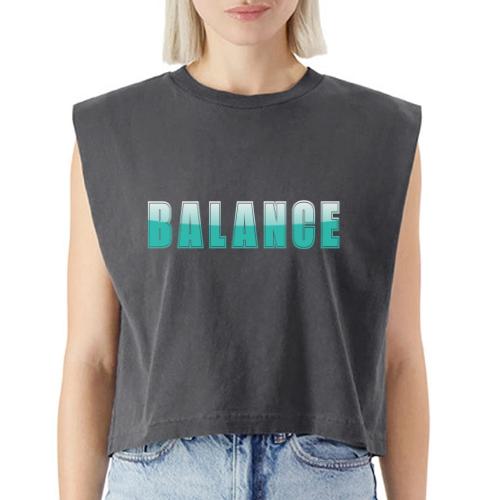 BALANCE Calm Teal Minimal Word Art Design - Washed Women´s Muscle Tank Top