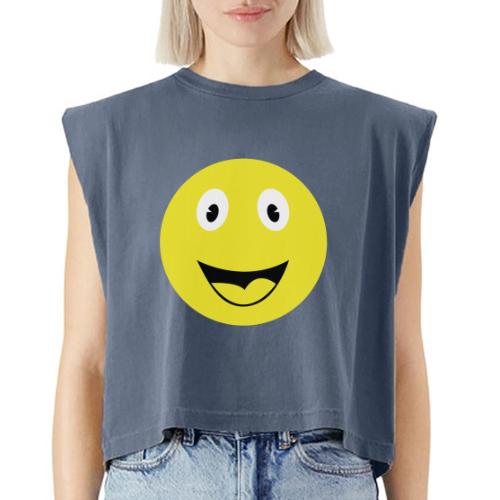 Yellow Happy Face Print - Washed Women´s Muscle Tank Top