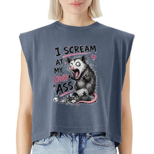 Funny Opossum Screaming Graphic Tee - Washed Women´s Muscle Tank Top