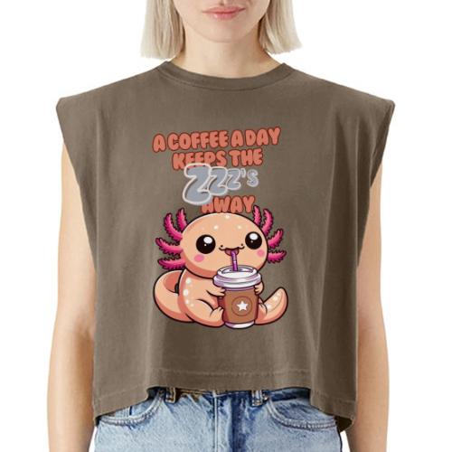 Coffee Drinking Cute Baby Axolotl - Washed Women´s Muscle Tank Top