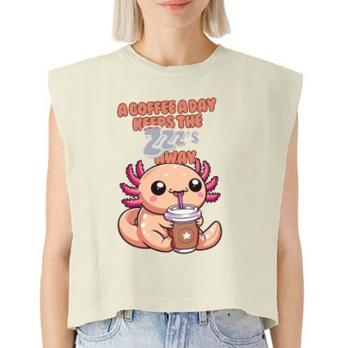 Coffee Drinking Cute Baby Axolotl - Washed Women´s Muscle Tank Top