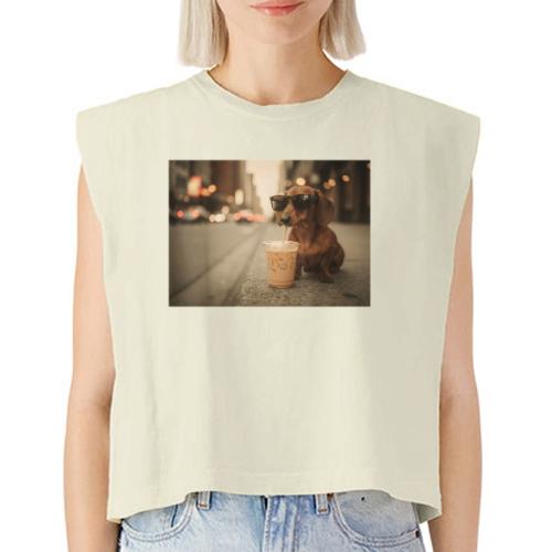 Funny Dachshund Iced Coffee Lover Tee - Washed Women´s Muscle Tank Top