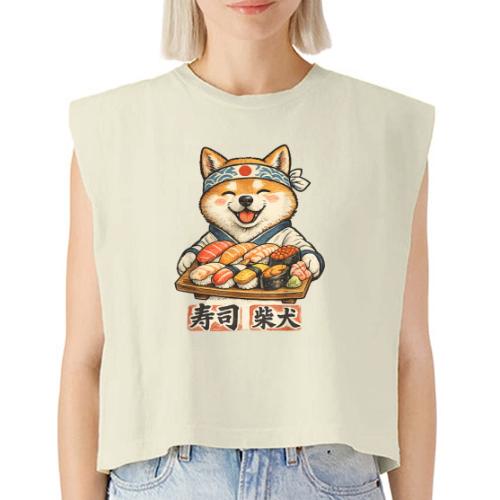 Funny Shiba Inu Sushi Kawaii Dog Tee - Washed Women´s Muscle Tank Top