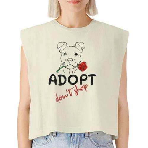 Retro Adopt Dont Shop Cute Puppy Rose Tee - Washed Women´s Muscle Tank Top