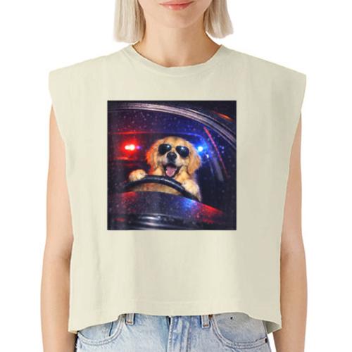 Funny Police Golden Retriever Meme Tee - Washed Women´s Muscle Tank Top