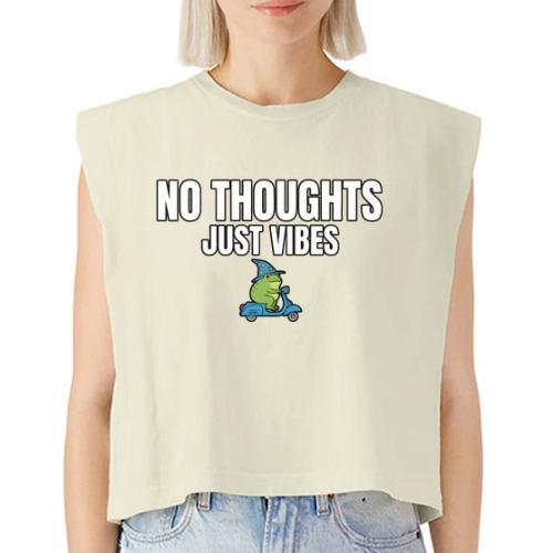 No Thoughts Just Vibes Funny Frog Shirt - Washed Women´s Muscle Tank Top
