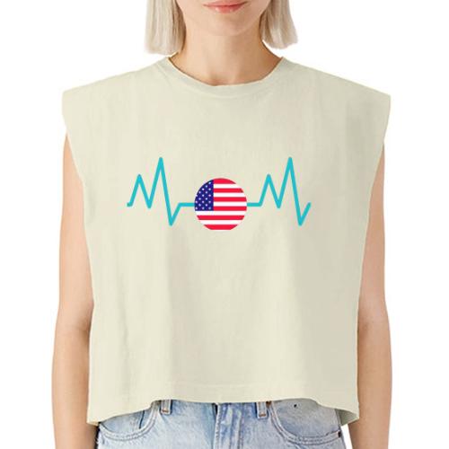 Heartbeat USA Flag – Patriotic American Pride Tee - Washed Women´s Muscle Tank Top