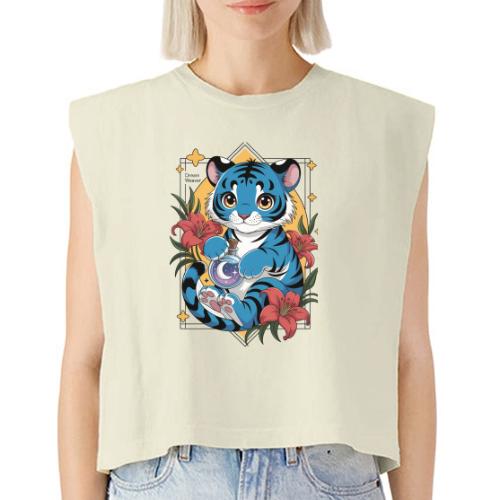 Mystic Blue Tiger Anime Potion Design – Cute tiger - Washed Women´s Muscle Tank Top