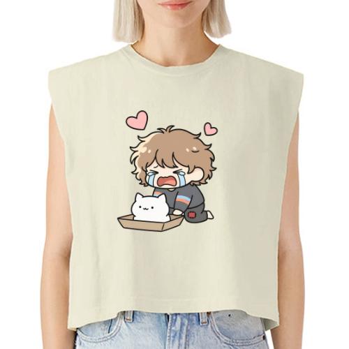 Crying Chibi Boy with Stray Cat - Washed Women´s Muscle Tank Top