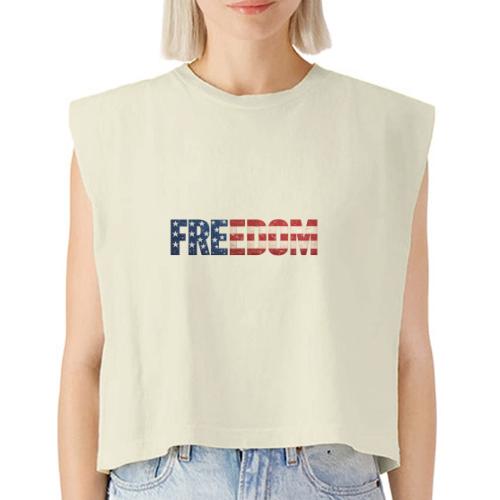 Freedom American Flag Distressed Patriotic Shirt - Washed Women´s Muscle Tank Top