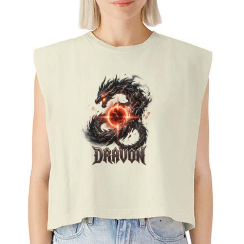 Dravon Fire Dragon Dark Fantasy Graphic T-Shirt - Washed Women´s Muscle Tank Top