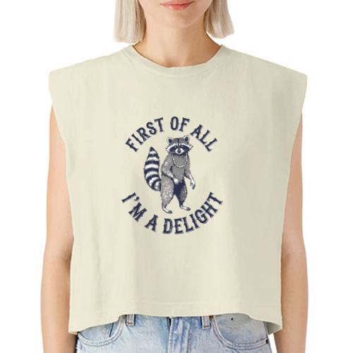 Funny Raccoon Tee – First Of All I'm A Delight - Washed Women´s Muscle Tank Top