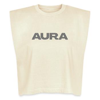 AURA – Checkered Typography - Washed Women´s Muscle Tank Top - faded cream - Front - Harper (174cm)