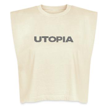 Utopia – Checkered Typography - Washed Women´s Muscle Tank Top - faded cream - Front - Harper (174cm)