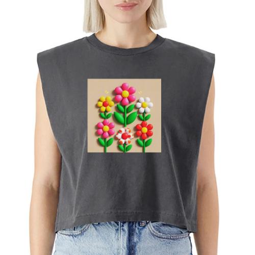 3D Flowers and Butterflies in Amber, Floral Design - Washed Women´s Muscle Tank Top