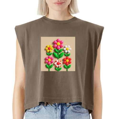 3D Flowers and Butterflies in Amber, Floral Design - Washed Women´s Muscle Tank Top
