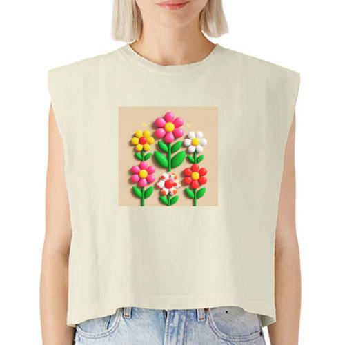 3D Flowers and Butterflies in Amber, Floral Design - Washed Women´s Muscle Tank Top