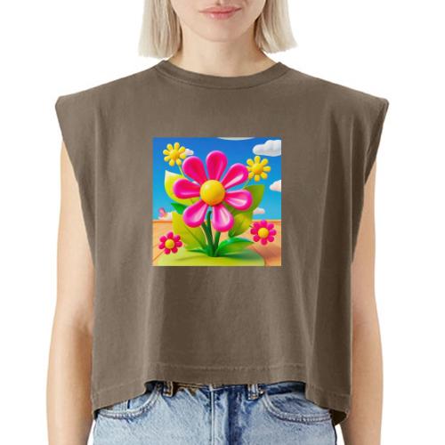 Pink Floral Peace | Sky & Nature Design - Washed Women´s Muscle Tank Top