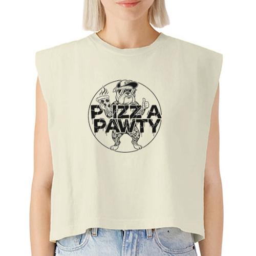 Pizza Pawty Bulldog T-Shirt | Funny Dog Pizza Tee - Washed Women´s Muscle Tank Top