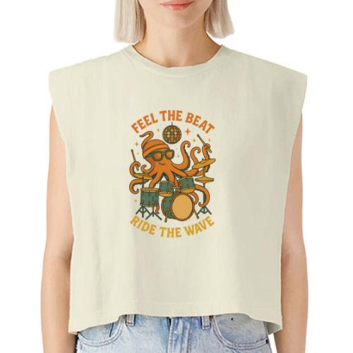 Feel the Beat Octopus Drummer Retro 70s t-shirt - Washed Women´s Muscle Tank Top