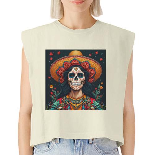 Charra Skull Art | Traditional Mexican Design - Washed Women´s Muscle Tank Top