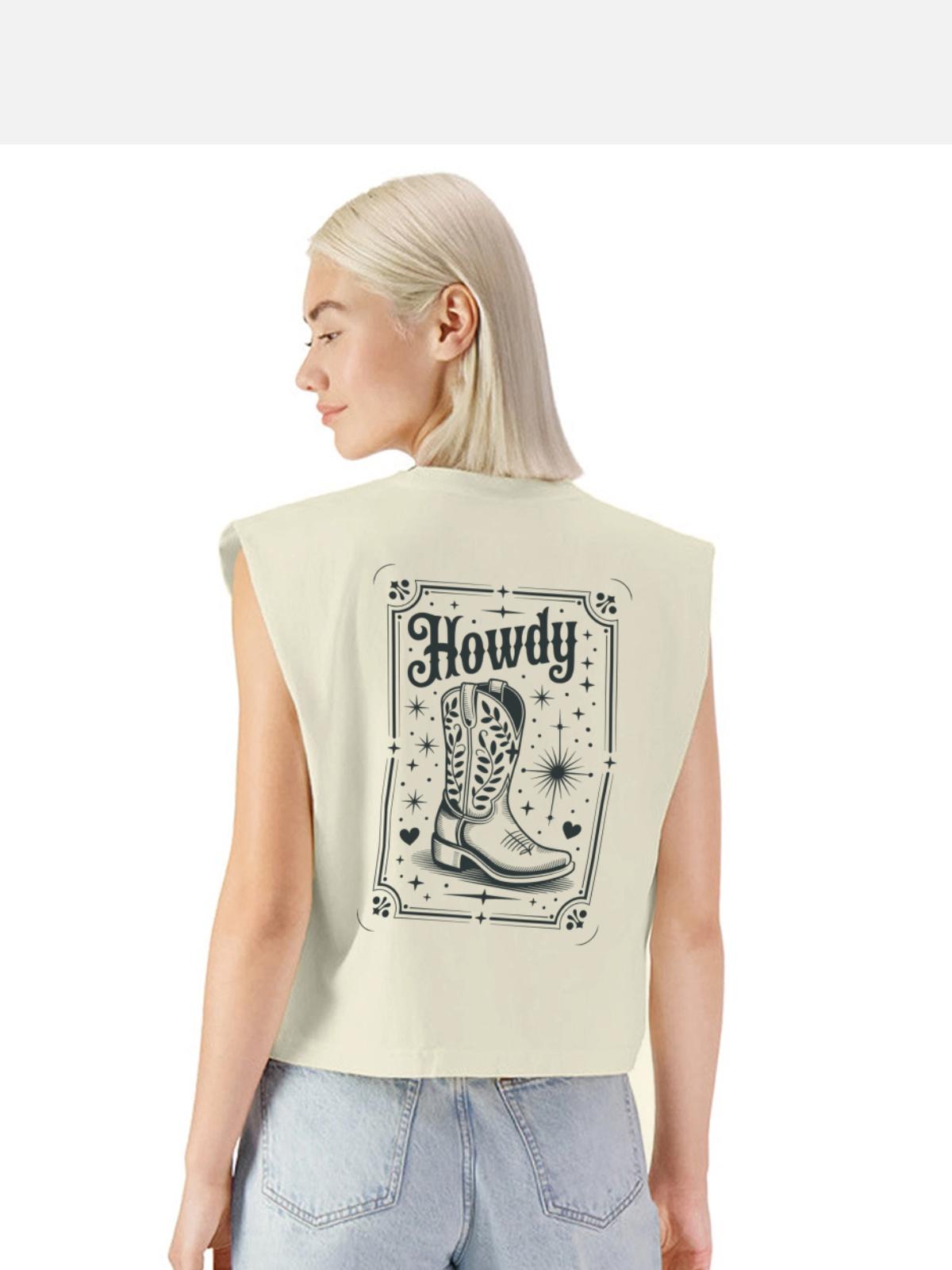 Howdy Boots Western Night - Washed Women´s Muscle Tank Top - faded cream - Back - Harper (174cm)