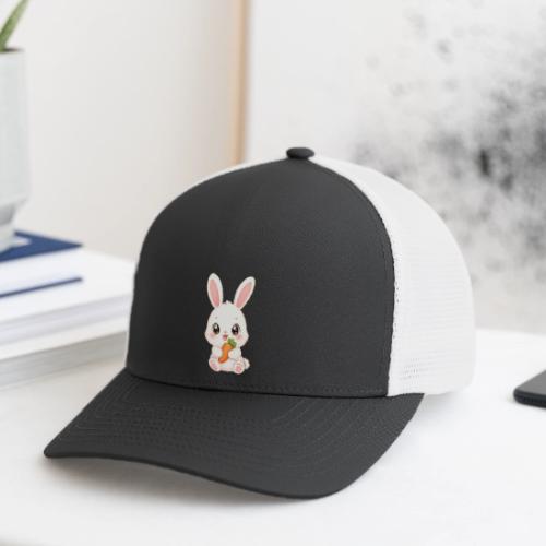 Cute Bunny Rabbit Holding Carrot – Kawaii Easter - Flexfit Fitted Baseball Cap