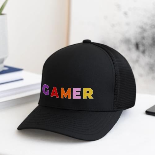Multicolor GAMER Typography Design - Flexfit Fitted Baseball Cap