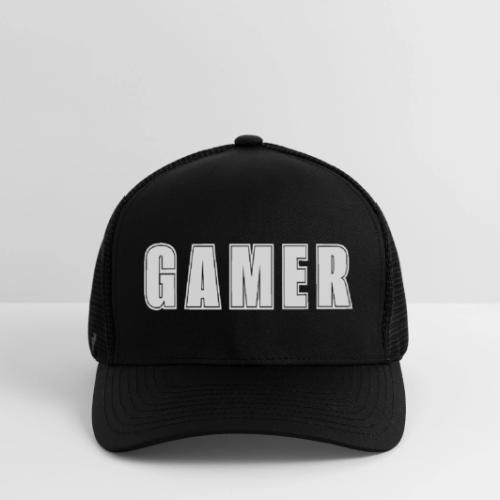 Gamer Collegiate White Text Design - Flexfit Fitted Baseball Cap
