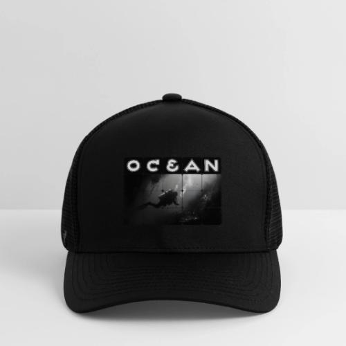 Ocean: Monochrome descent of a scuba diver - Flexfit Fitted Baseball Cap