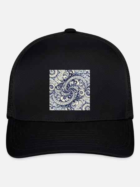 Blue Paisley Fractal Swirl - Flexfit Fitted Baseball Cap - black