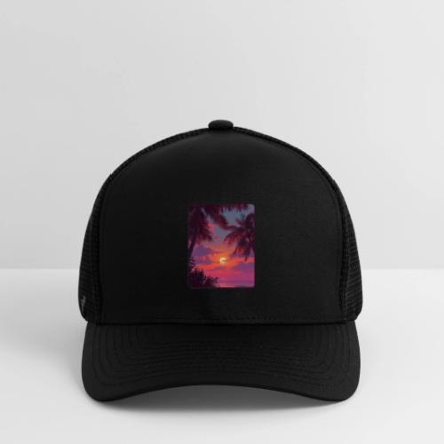 Tropical Sunset Palm Silhouette Design - Flexfit Fitted Baseball Cap