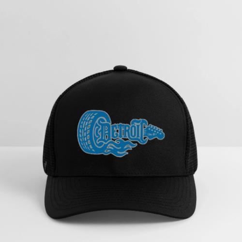 The D® - Detroit Wheel Guitar with Flames Bl Slvr - Flexfit Fitted Baseball Cap