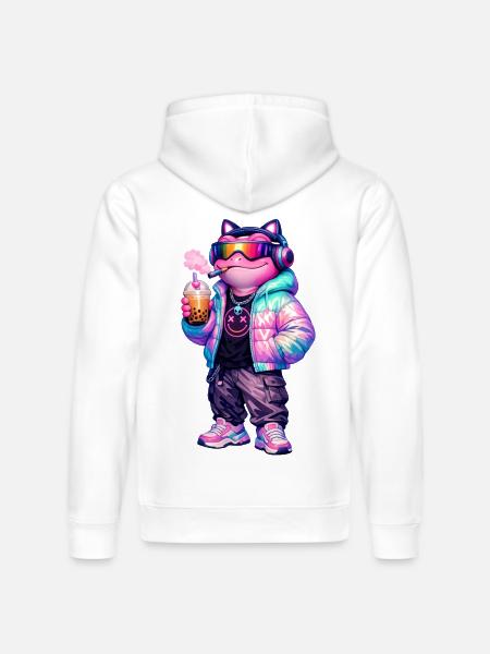 Retro CyberPunk Frog - Stanley/Stella Drummer Unisex Organic Hoodie - white