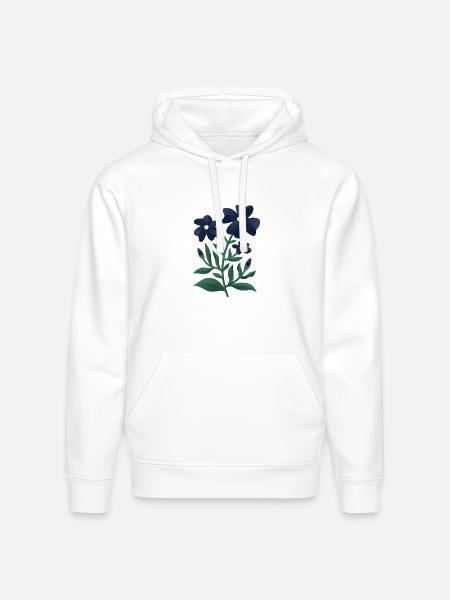 Midnight Blue Bloom Botanical Print - Stanley/Stella Drummer Unisex Organic Hoodie - white