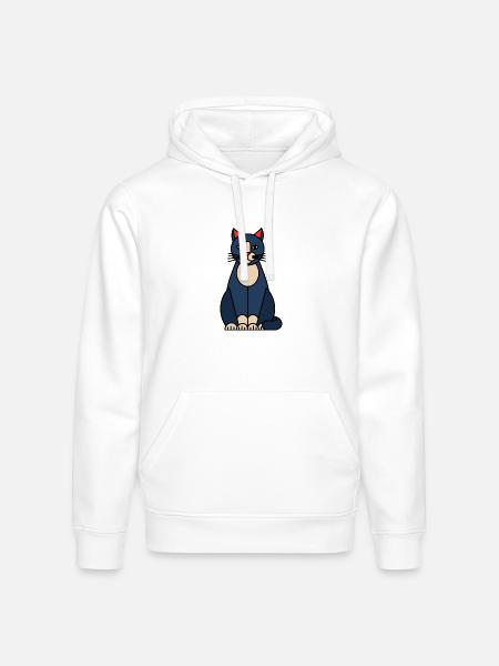 Blue Cat Illustration with Cream Belly - Stanley/Stella Drummer Unisex Organic Hoodie - white