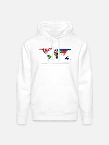 Flag Map Of The World - Stanley/Stella Drummer Unisex Organic Hoodie - white