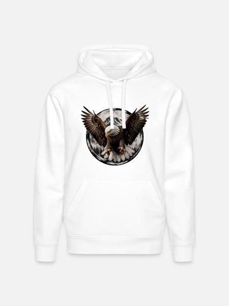 Eagle Over Mountain Circle - Stanley/Stella Drummer Unisex Organic Hoodie - white
