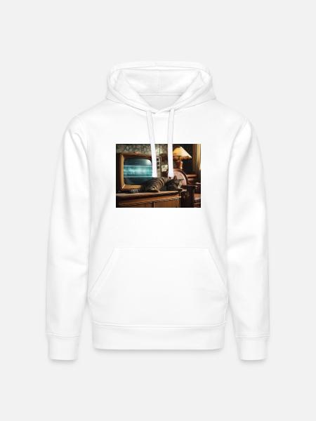 Retro TV Cat Nap - Stanley/Stella Drummer Unisex Organic Hoodie - white