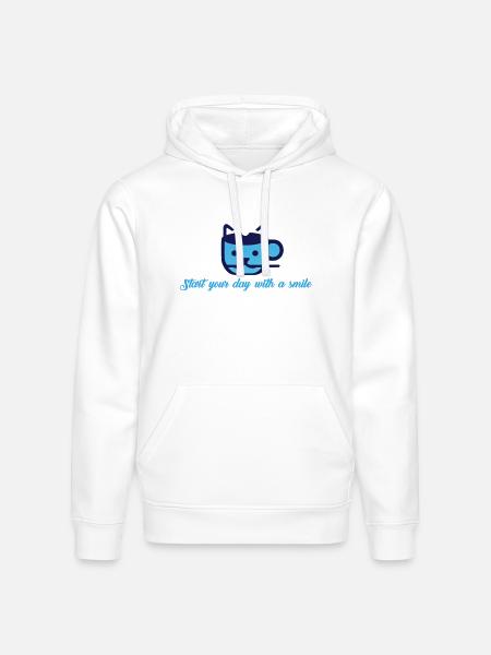 Blue Cat Morning Smile - Stanley/Stella Drummer Unisex Organic Hoodie - white