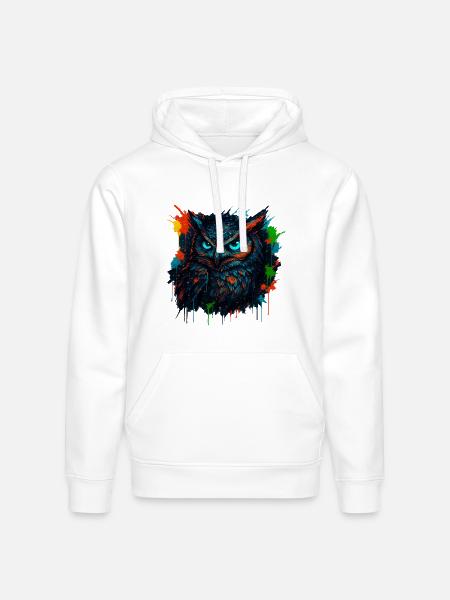 Owl Neon Splash - Stanley/Stella Drummer Unisex Organic Hoodie - white