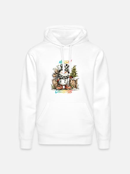 Checkerboard Snowman Christmas Tee - Stanley/Stella Drummer Unisex Organic Hoodie - white