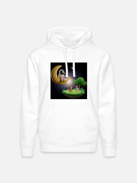 Astronaut on Moonlit Island - Stanley/Stella Drummer Unisex Organic Hoodie - white